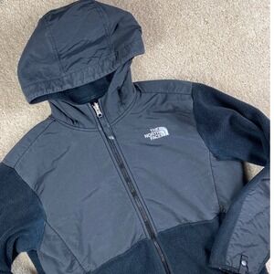 The North‎ Face Girls XL Fleece Jacket Hooded Full Zip Black Gray Outerwear
